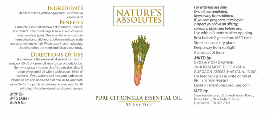 Citronella Essential Oil (15 ml)